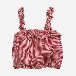 Vintage-style Gingham Crop Top with Ruffle Details